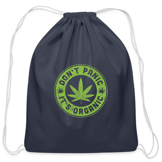 Cotton Drawstring Bag- Don't Panic It's Organic - navy